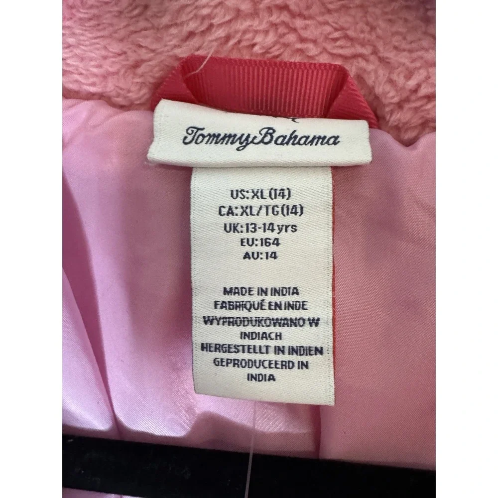 Tommy Bahama Jacket‎ Girls XL 14 Pink Faux Fur Fleece Full Zip Pocket Warm